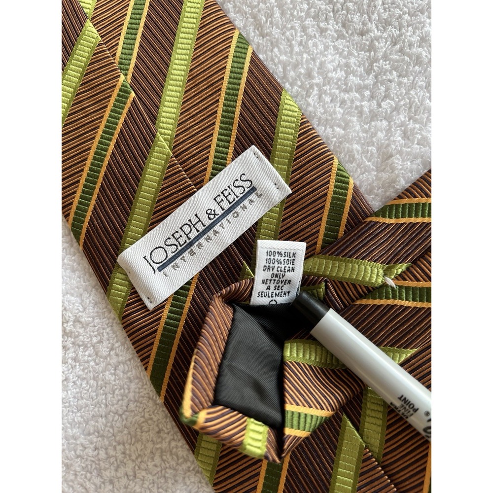 Joseph & Feiss	Green Orange Stripe Woven Jacquard Repp 100% Silk Tie Necktie